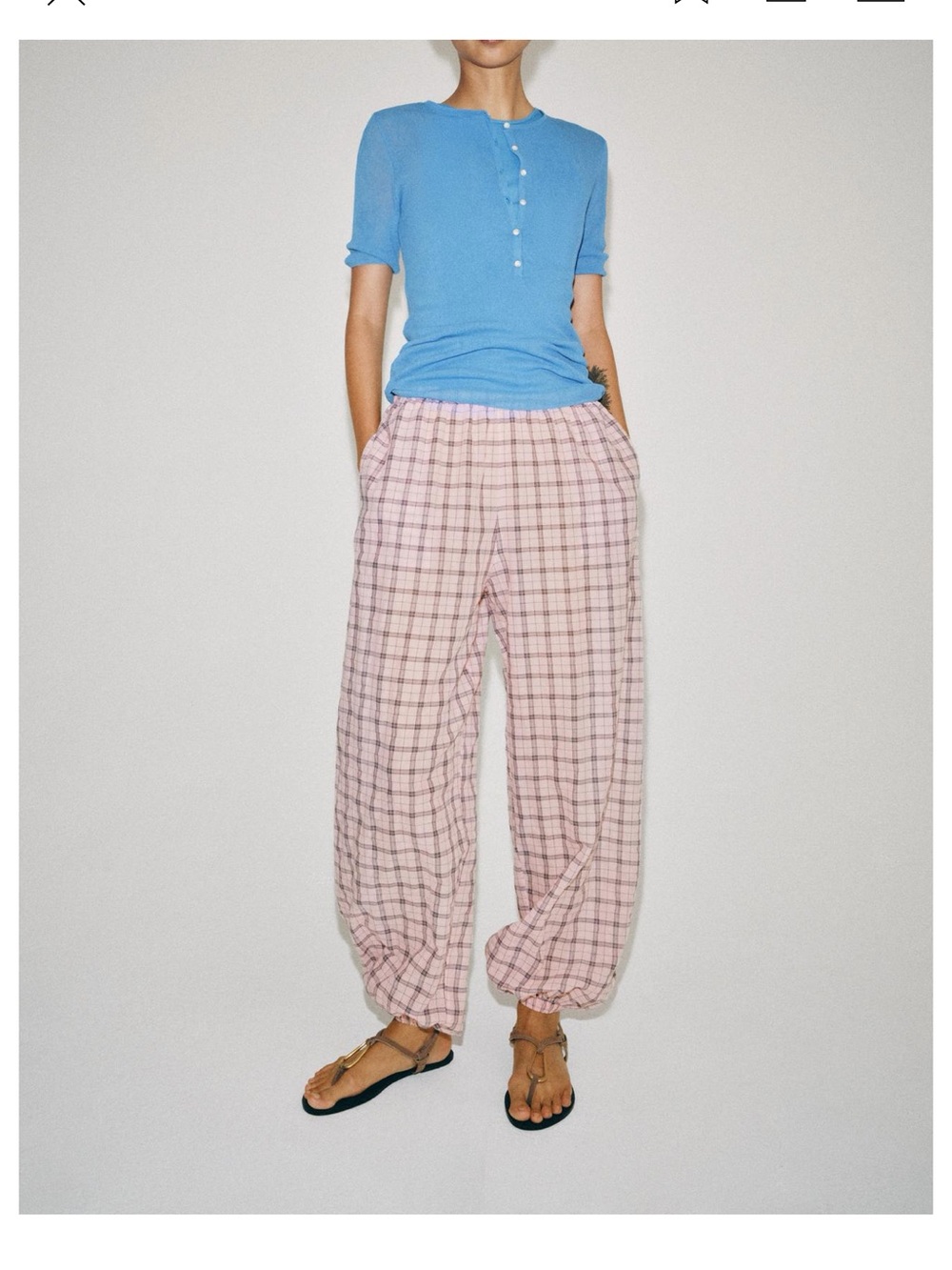 Zara Pink Plaid Wide-Leg Balloon Pants Size Medium